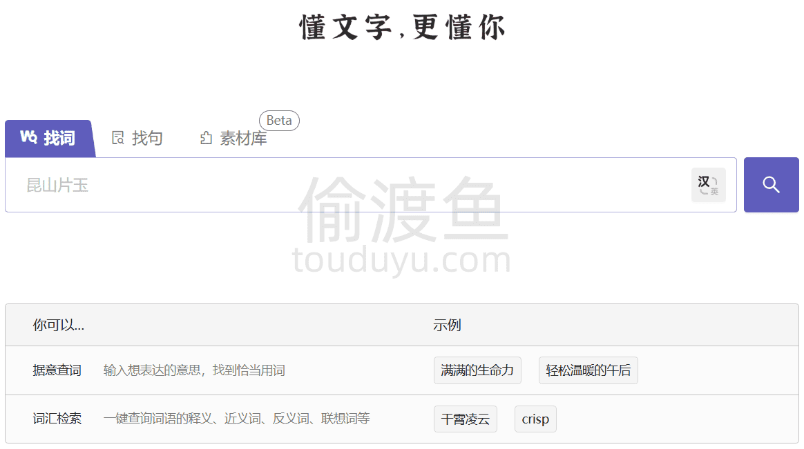 深言达意-一款反向词典查询工具，跟据意思查询词语和句子-偷渡鱼