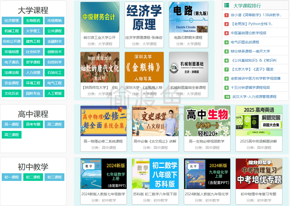 大学资源网-一个免费的自我提升学习平台，提供丰富的视频教程-偷渡鱼